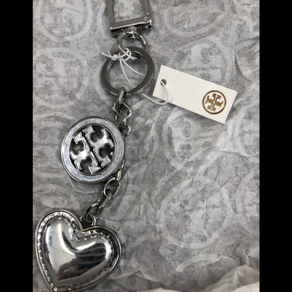 Tory Burch Accessories - Tory Burch Silver Logo and Heart Key Fob NWT